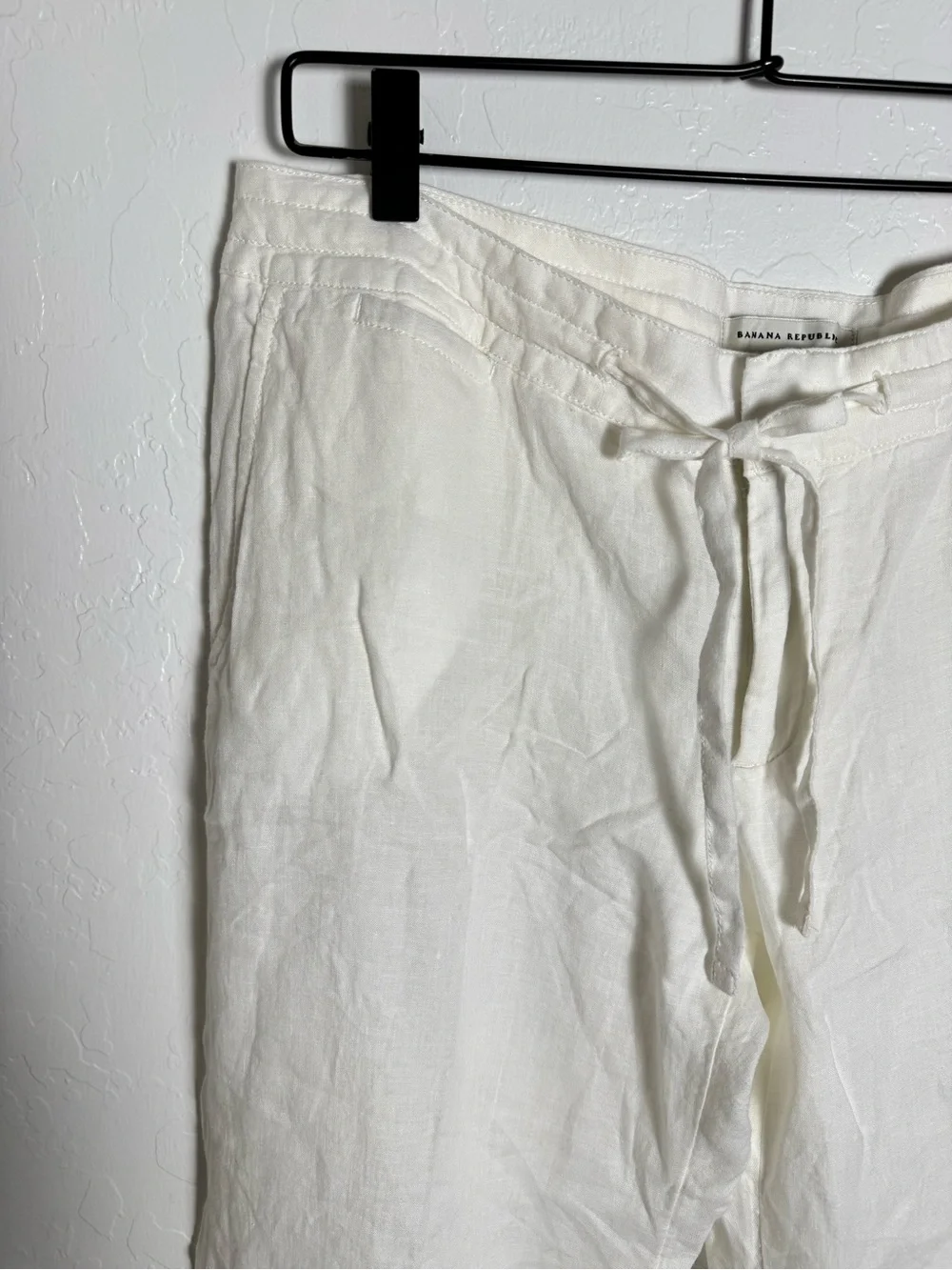 Banana Republic White 100% Linen Drawstring Pants Size 8